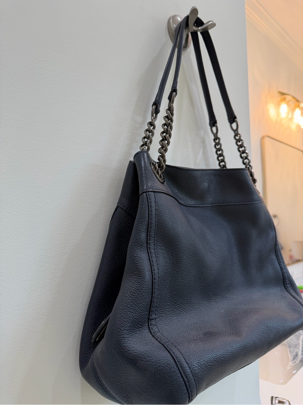 Coach Pebbled Leather Shoulder Tote in Midnight Blue - Picture 4 of 9